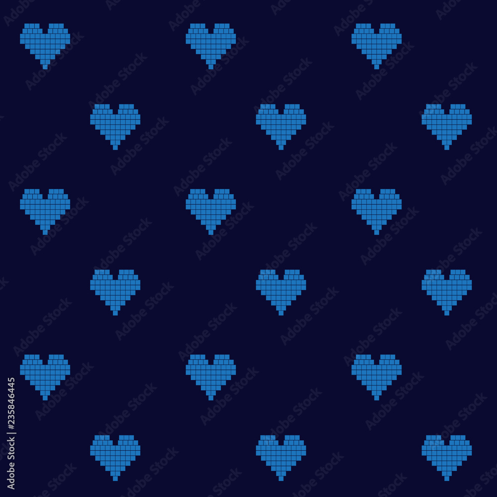 Electric blue Pixelated hearts digital background seamless vector seamless pattern Electric blue Pixelated hearts digital background seamless vector seamless pattern