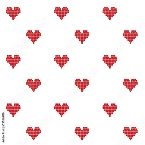 Red and white Pixelated hearts digital background seamless vector seamless pattern