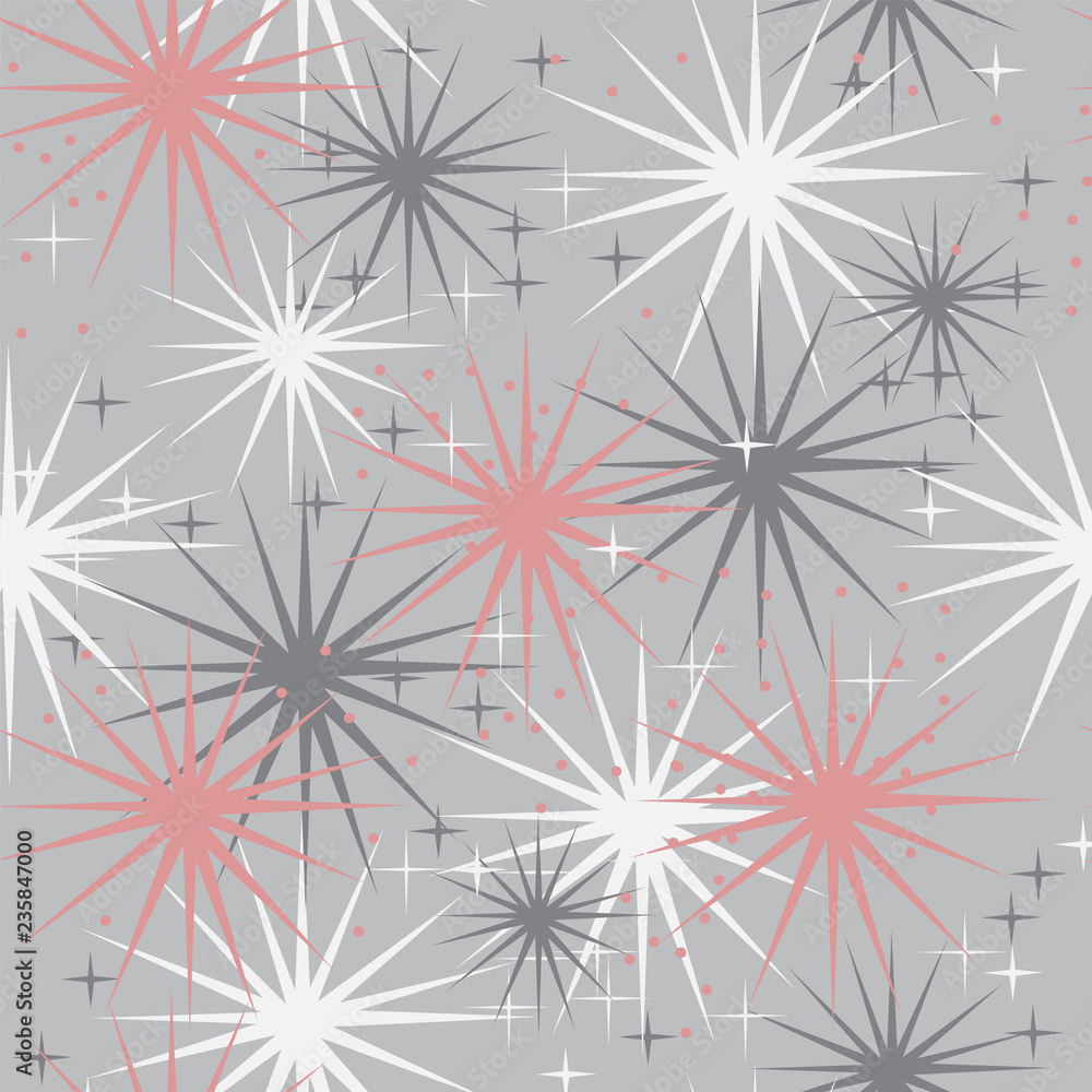 Seamless vector pattern with pink stars on grey . Seamless vector pattern with pink stars on grey .