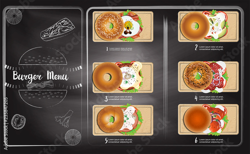 Bagels menu with chalkboard background , Bakery collection