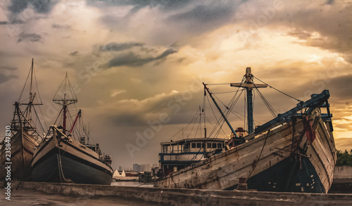 old ship at sunset