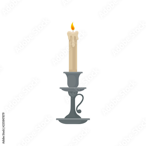 Candle in a candlestick, vintage candle holder vector Illustration on a white background
