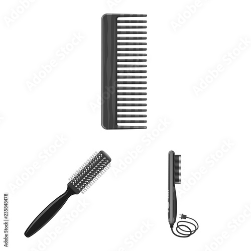 Vector illustration of brush and hair symbol. Set of brush and hairbrush stock vector illustration.