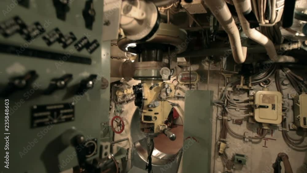 on board the submarine bottom up, periscope on main command post closely on board the submarine bottom up, periscope on main command post closely