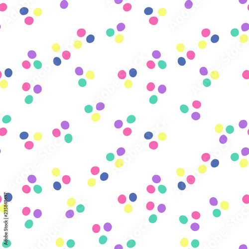 Hand drawn vector seamless pattern in retro memphis style. 80s disco style ornament in bright colors for fabric, wrapping paper, and your designs.