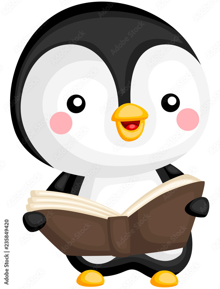 Fototapeta premium wektor cute czytanie książki pingwina