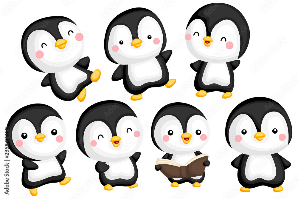 Obraz premium wektor zestaw ładny i urocza pingwina
