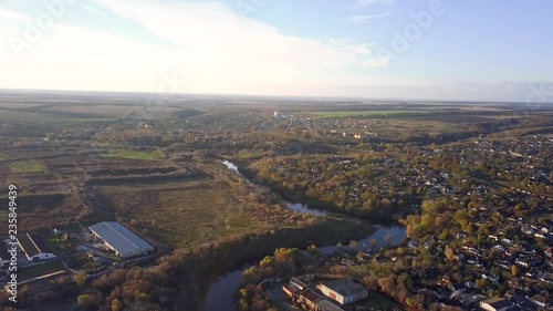 Aerial: Tiasmyn canyon near Kamianka town, Ukraine, autumn time photo