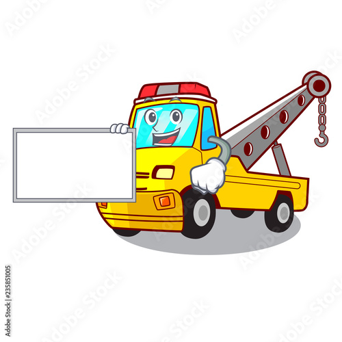 With board Cartoon tow truck isolated on rope