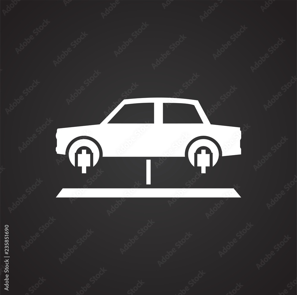 Car lift service procedure icon on black background for graphic and web design, Modern simple vector sign. Internet concept. Trendy symbol for website design web button or mobile app.