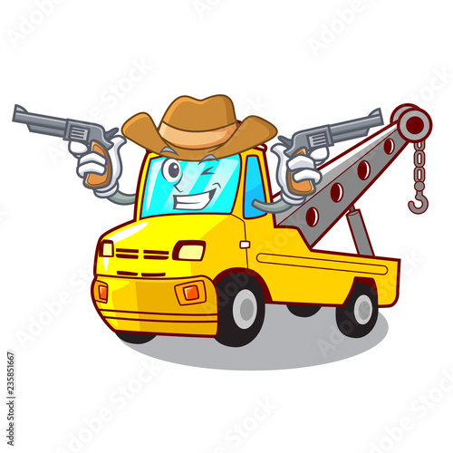 Cowboy Cartoon tow truck isolated on rope