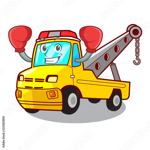 Boxing Cartoon tow truck isolated on rope