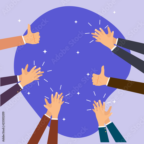Human hands clapping and thumbs up. Flat design modern vector illustration concept.
