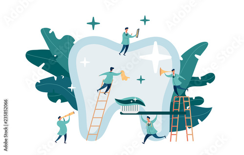 group small dentists caring for large tooth
