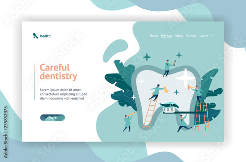group small dentists caring large tooth Web page