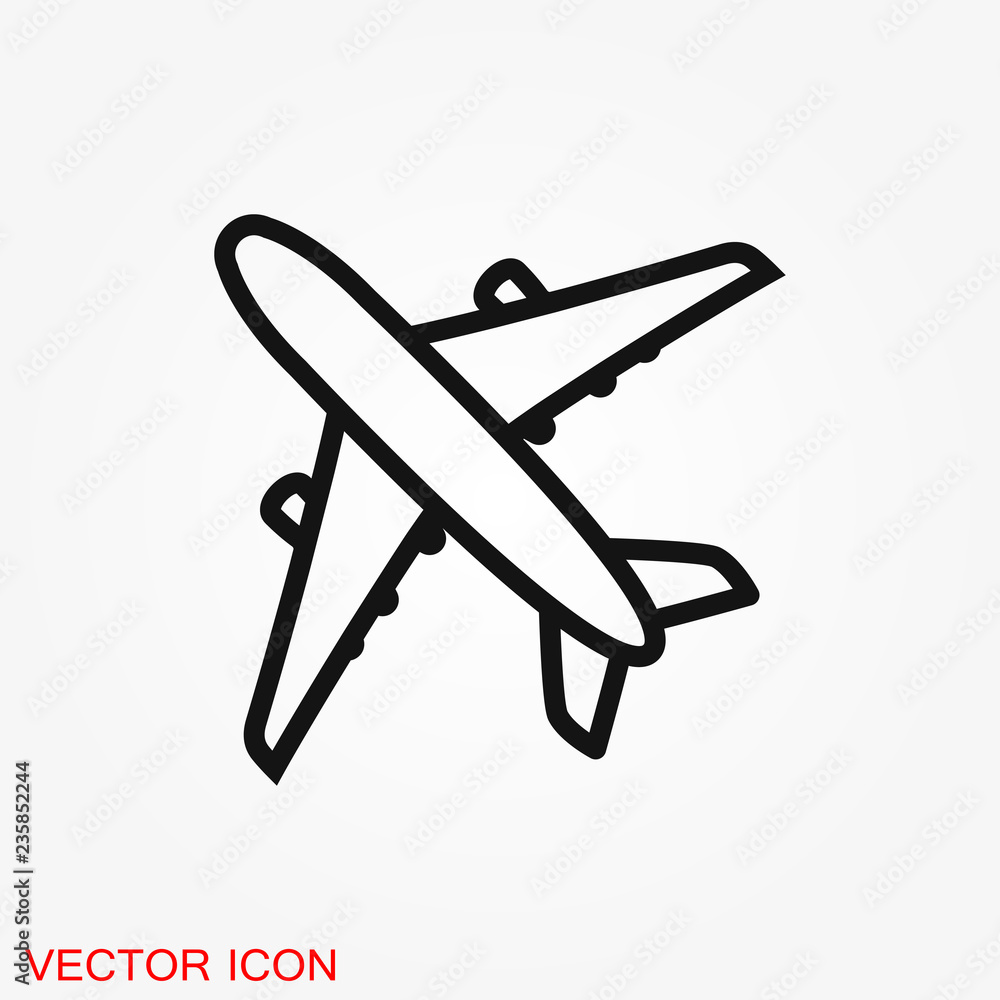 Plane icon on white background, airplane vector Illustration Plane icon on white background, airplane vector Illustration