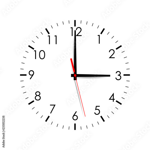 Clock face showing 3 o'clock isolated on white background. Vector illustration
