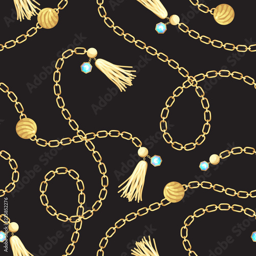 Chain belt pattern fashion design. Gold jewelry accessories seamless vector print for scarf and dress.