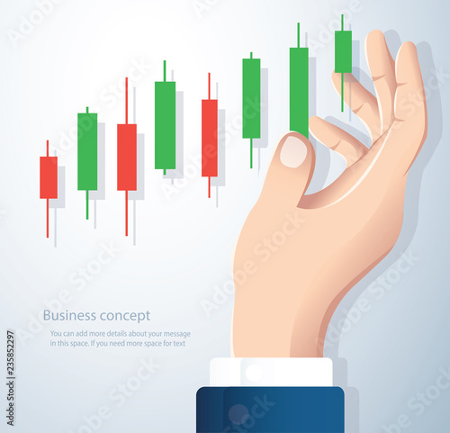 hand holding a candlestick chart stock market icon vector background