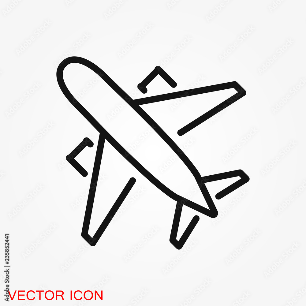 Plane icon on white background, airplane vector Illustration Plane icon on white background, airplane vector Illustration