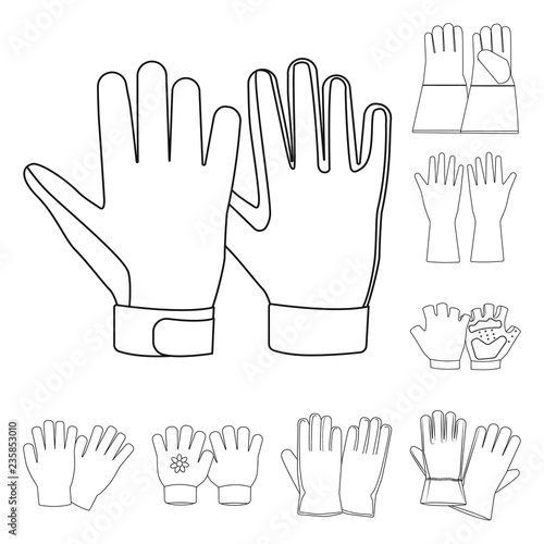 Vector design of glove and winter sign. Set of glove and equipment stock symbol for web.