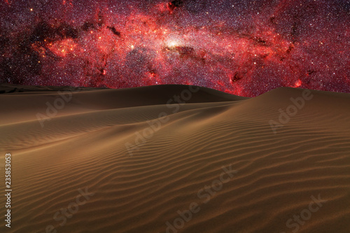 Amazing views of the Sahara desert under the night starry sky.