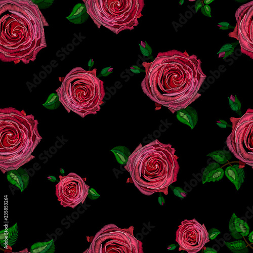 Seamless decorative pattern rose stylized texture of embroidery  imitation of ornamental satin stitch.  Vector pattern for printing on fabric  clothes  shawl  headscarf  dress. 