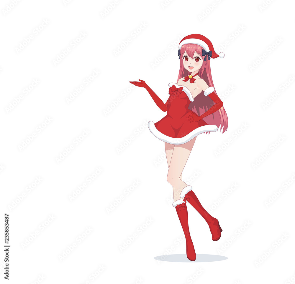 Anime manga girl dressed in Santa Claus costume Anime manga girl dressed in Santa Claus costume