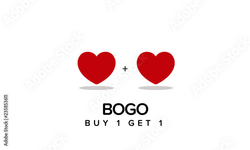Buy One Get One BOGO Discount Offer Sale Poster Design with Two Hearts photo
