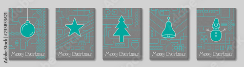 Merry Christmas Holiday Greeting Card. Geometry lines, art techno style. Line art design. Vector Illustration.