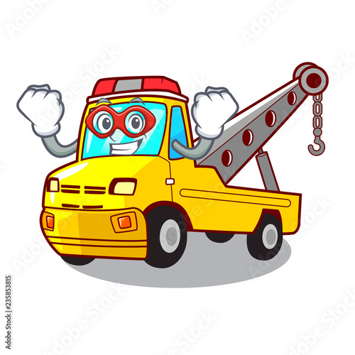 Super hero truck tow the vehicle with mascot