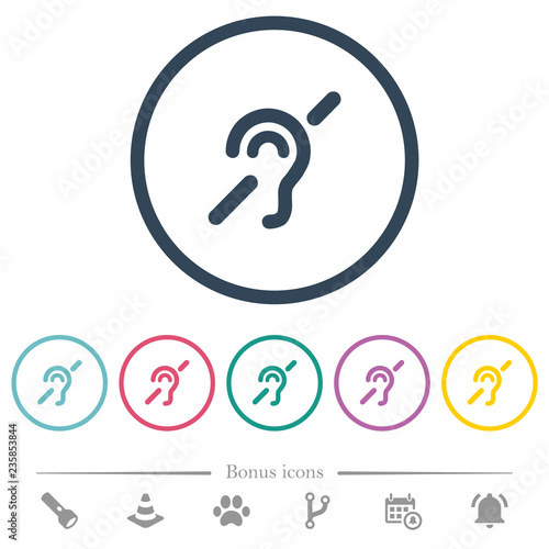 Hearing impaired flat color icons in round outlines