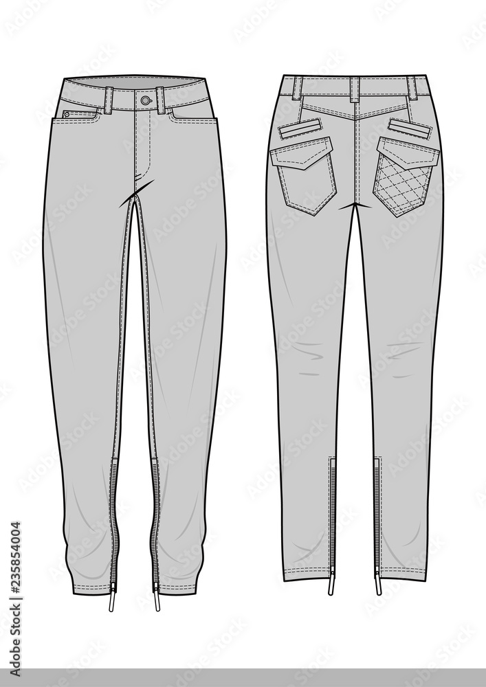 Pants fashion flat technical drawing template Pants fashion flat technical drawing template