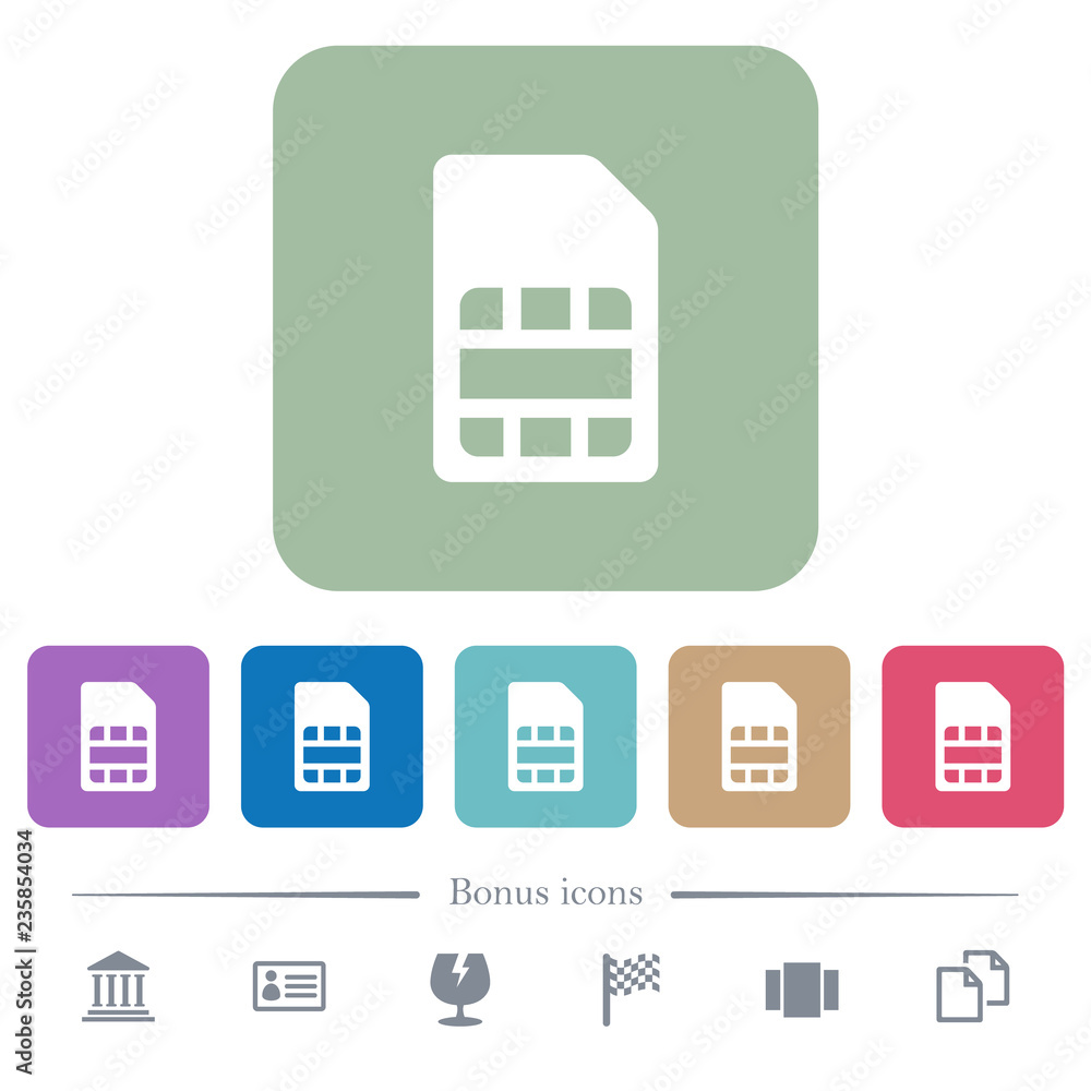 SIM card flat icons on color rounded square backgrounds SIM card flat icons on color rounded square backgrounds