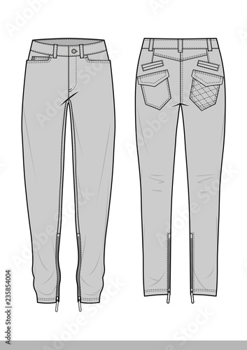 Pants fashion flat technical drawing template