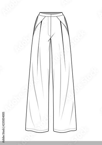 Pants fashion flat technical drawing template