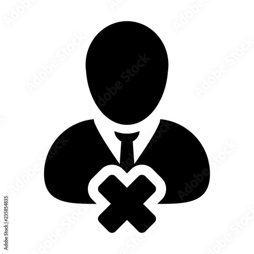 Male icon vector delete user account person profile avatar with close symbol in flat color glyph pictogram illustration