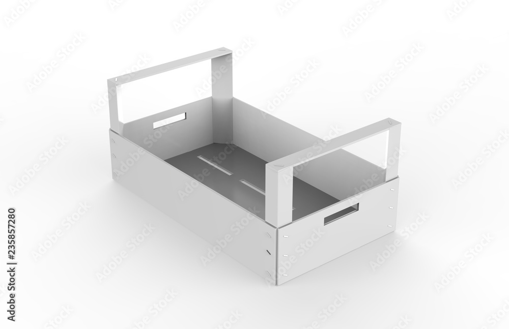 Blank white crate mock-up on isolated white background, 3d illustration Blank white crate mock-up on isolated white background, 3d illustration