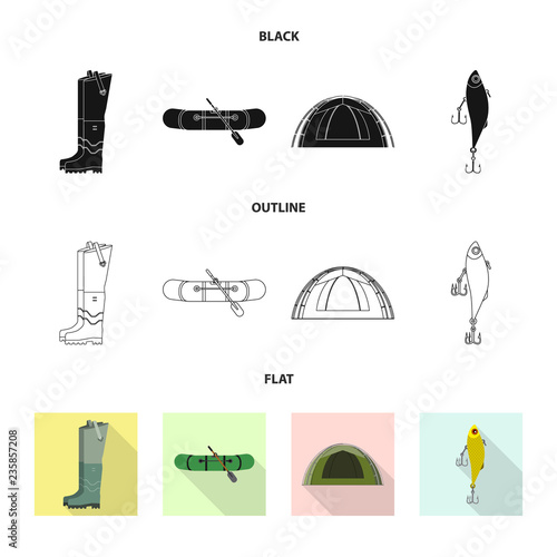 Isolated object of fish and fishing icon. Set of fish and equipment vector icon for stock.