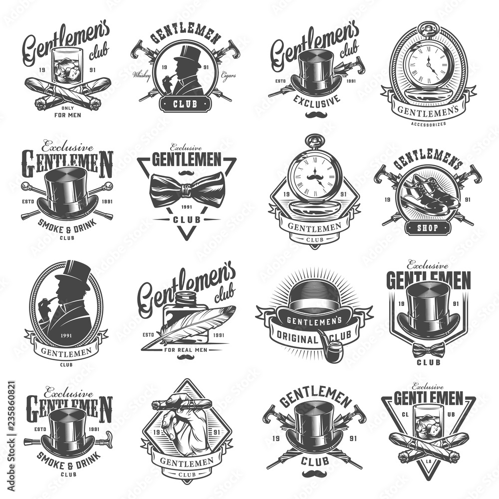 Vintage monochrome gentleman logos set Stock Vector | Adobe Stock