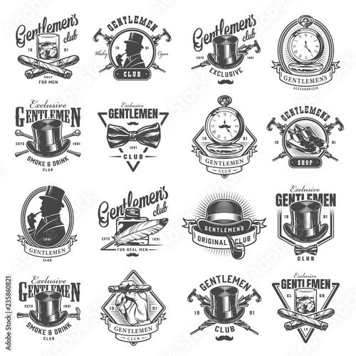 Vintage monochrome gentleman logos set