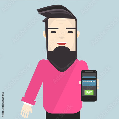 mobile bank transfer.payment with mobile.Young man showing results