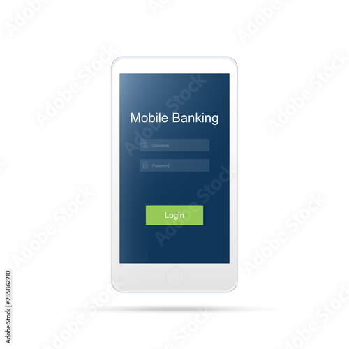 Mobile banking.Online payment login screen.Mobile icon.Isolated on white