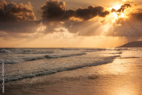 Sunrise at sea on the coast of Crete island  Greece  Europe.