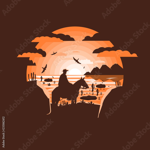 Wild west landscape. Western scene.Negative space illustration