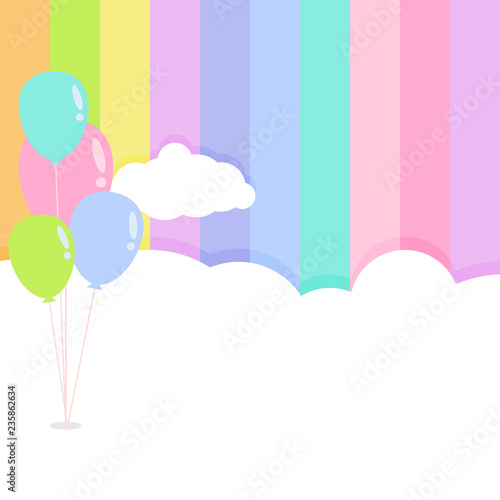 illustration for party invitation with balloons and clouds card templatewith space for your text.Flat design