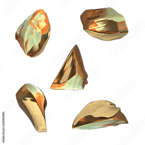 Set of golden nuggets isolated on white background. Different bars closeup wealth rich mining bitcoin concept 3d illustration. Money growing business finance success clipart