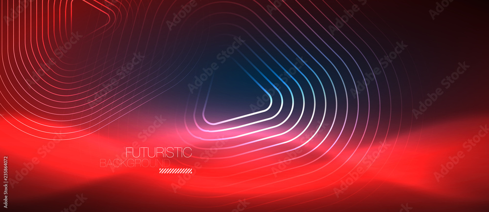 Neon glowing techno lines, hi-tech futuristic abstract background template with geometric shapes Neon glowing techno lines, hi-tech futuristic abstract background template with geometric shapes