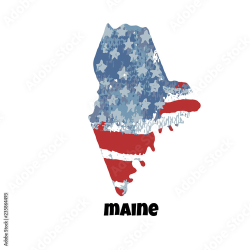 State of Maine. United States Of America. Vector illustration. Watercolor texture of USA flag.