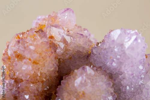Pretty Sparkle Amethyst Spirit Quartz cluster from South Africa, isolated on white background